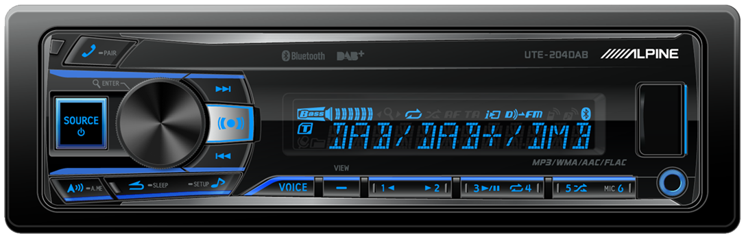 Bluetooth Avancé mp3 Noir Alpine 1 ALPINE UTE-204DAB car Radio 1 din Récepteur DAB 